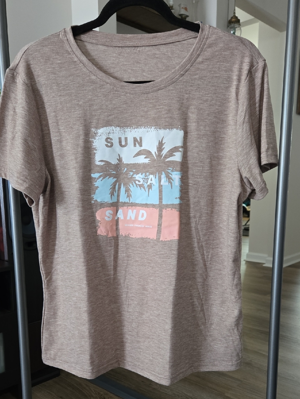SHEIN Beige Crewneck Tee with Sun, Salt, Sand